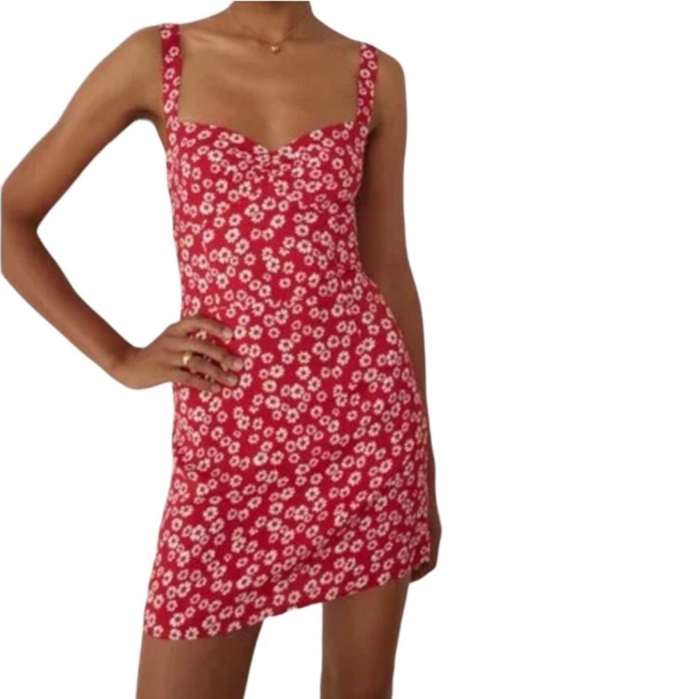 Reformation Baldwin Dress Red Daisy Print Size 8 Mini Dress